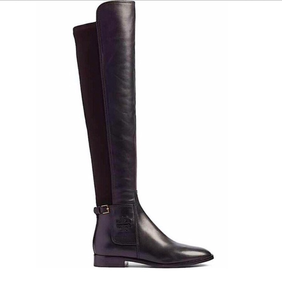 Tory Burch T Leather Wyatt Over The Knee Tall Logo Boots - Picture 1 of 9